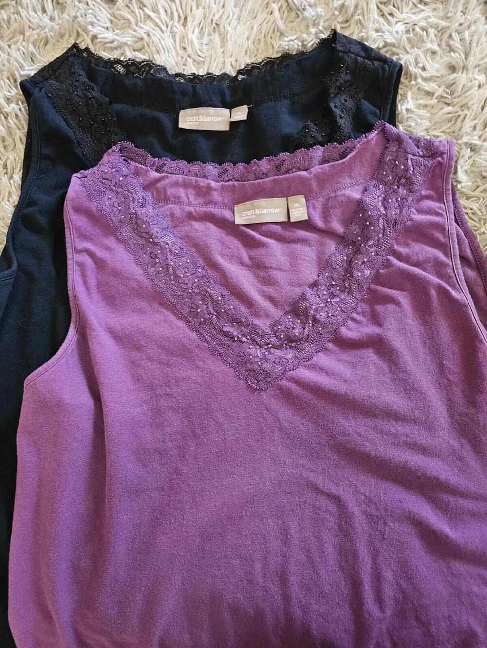 Croft & Barrow Women's Sleeveless Lace Trim Tank Tops, Set of 2, Size XL